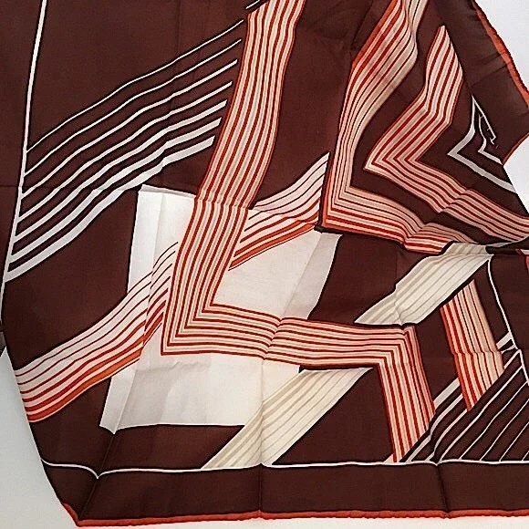 VTG 60 70 Jim Renoir Geometric Print Brown Burnt Orange Large Square scarf - Picture 3 of 16